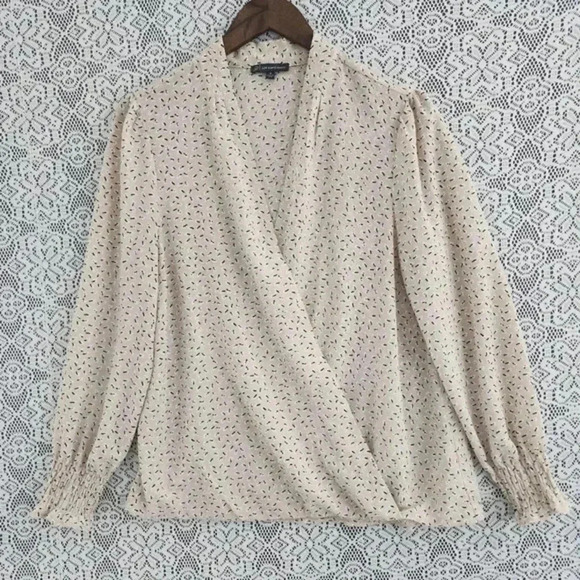 Adrianna Papell wrap pattern long sleeve chiffon blouse M - Picture 1 of 7